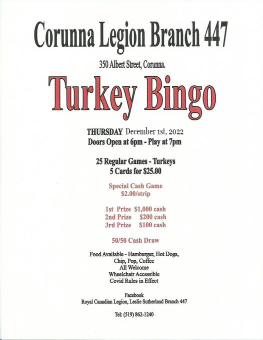 Turkey Bingo Dec 1st